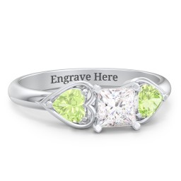 1/2 ct. Princess Gemstone Engagement Ring with Heart Stones in 925 Sterling Silver with White Premium Zirconia and Peridot