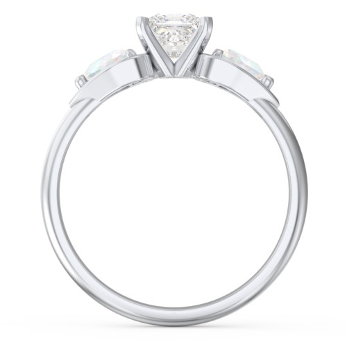 1/2 ct. Princess Gemstone Engagement Ring with Heart Stones – Sterling Silver with White Premium Zirconia and Opal