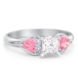 1/2 ct. Princess Gemstone Peek-A-Boo Engagement Ring with Heart Stones