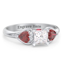 1/2 ct. Princess Gemstone Peek-A-Boo Engagement Ring with Heart Stones