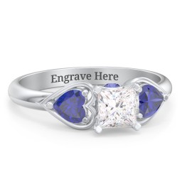 1/2 ct. Princess Gemstone Peek-A-Boo Engagement Ring with Heart Stones