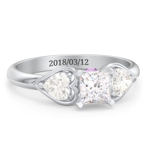 1/2 ct. Princess Gemstone Peek-A-Boo Engagement Ring with Heart Stones