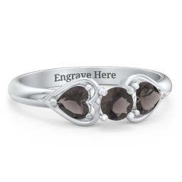 1/4 ct. Round Gemstone Engagement Ring with Heart Stones in 925 Sterling Silver with Smokey Quartz