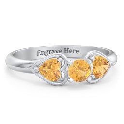 1/4 ct. Round Gemstone Engagement Ring with Heart Stones in 925 Sterling Silver with Citrine