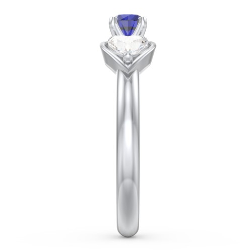 1/4 ct. Round Gemstone Engagement Ring with Heart Stones – Sterling Silver with Blue Sapphire and Cubic Zirconia
