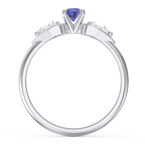 1/4 ct. Round Gemstone Engagement Ring with Heart Stones – Sterling Silver with Blue Sapphire and Cubic Zirconia