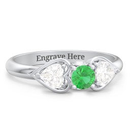 1/4 ct. Round Gemstone Peek-A-Boo Engagement Ring with Heart Stones in 925 Sterling Silver with Emerald and Cubic Zirconia
