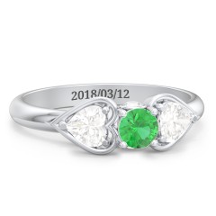1/4 ct. Round Gemstone Peek-A-Boo Engagement Ring with Heart Stones – 9kt Yellow Gold with Emerald and Cubic Zirconia
