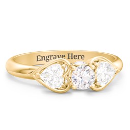 1/4 ct. Round Gemstone Peek-A-Boo Engagement Ring with Heart Stones in 9K Solid Yellow Gold with White Sapphire and Cubic Zirconia