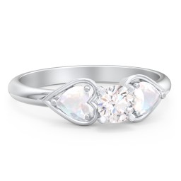 1/3 ct. Round Gemstone Engagement Ring with Heart Stones