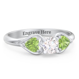 1/3 ct. Round Gemstone Engagement Ring with Heart Stones in 925 Sterling Silver with White Premium Zirconia and Peridot