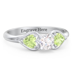 1/3 ct. Round Gemstone Engagement Ring with Heart Stones in 925 Sterling Silver with White Premium Zirconia and Peridot