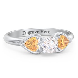 1/3 ct. Round Gemstone Engagement Ring with Heart Stones in 925 Sterling Silver with White Premium Zirconia and Citrine