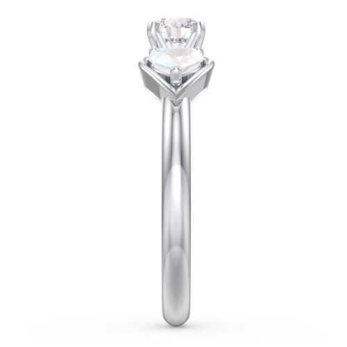 1/3 ct. Round Gemstone Engagement Ring with Heart Stones – Sterling Silver with White Premium Zirconia and Opal