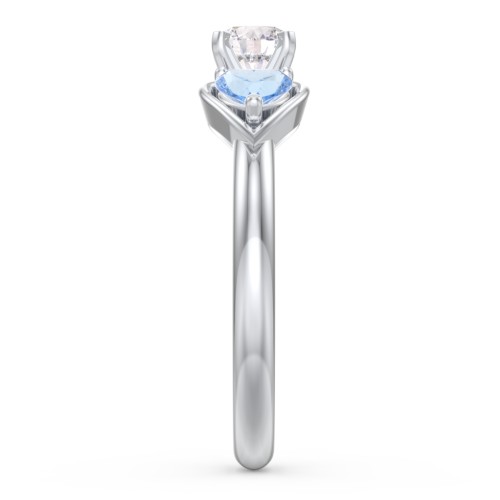 1/3 ct. Round Gemstone Engagement Ring with Heart Stones – Sterling Silver with White Premium Zirconia and Blue Topaz