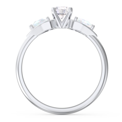 1/3 ct. Round Gemstone Engagement Ring with Heart Stones – Sterling Silver with White Premium Zirconia and Opal