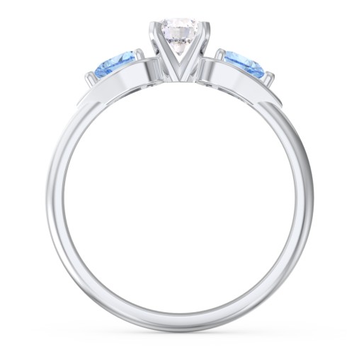 1/3 ct. Round Gemstone Engagement Ring with Heart Stones – Sterling Silver with White Premium Zirconia and Blue Topaz