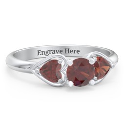 1/2 ct. Round Gemstone Engagement Ring with Heart Stones in 925 Sterling Silver with Garnet