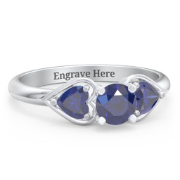 1/2 ct. Round Gemstone Engagement Ring with Heart Stones in 925 Sterling Silver with Blue Sapphire