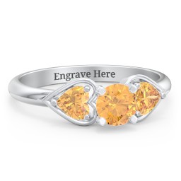 1/2 ct. Round Gemstone Engagement Ring with Heart Stones in 925 Sterling Silver with Citrine