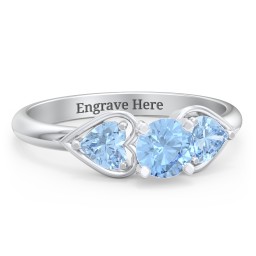 1/2 ct. Round Gemstone Engagement Ring with Heart Stones in 925 Sterling Silver with Blue Topaz