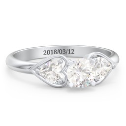 1/2 ct. Round Gemstone Engagement Ring with Heart Stones in 925 Sterling Silver with White Premium Zirconia and Cubic Zirconia