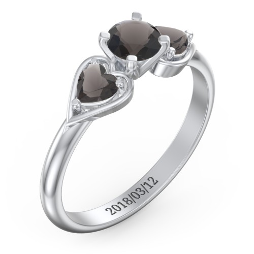 1/2 ct. Round Gemstone Engagement Ring with Heart Stones – Sterling Silver with Smokey Quartz