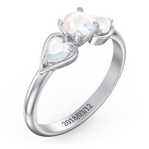 1/2 ct. Round Gemstone Engagement Ring with Heart Stones – Sterling Silver with Opal