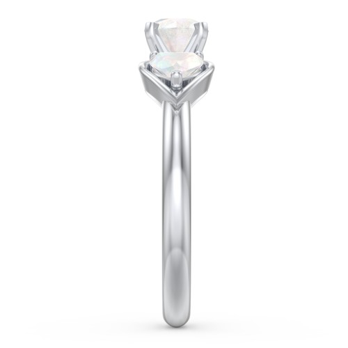 1/2 ct. Round Gemstone Engagement Ring with Heart Stones – Sterling Silver with Opal