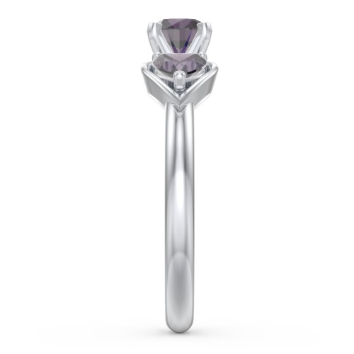 1/2 ct. Round Gemstone Engagement Ring with Heart Stones – Sterling Silver with Alexandrite