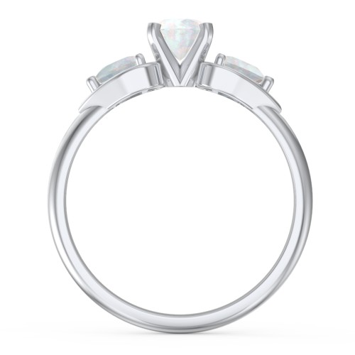 1/2 ct. Round Gemstone Engagement Ring with Heart Stones – Sterling Silver with Opal