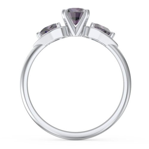 1/2 ct. Round Gemstone Engagement Ring with Heart Stones – Sterling Silver with Alexandrite