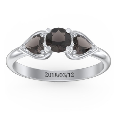 1/2 ct. Round Gemstone Engagement Ring with Heart Stones – Sterling Silver with Smokey Quartz