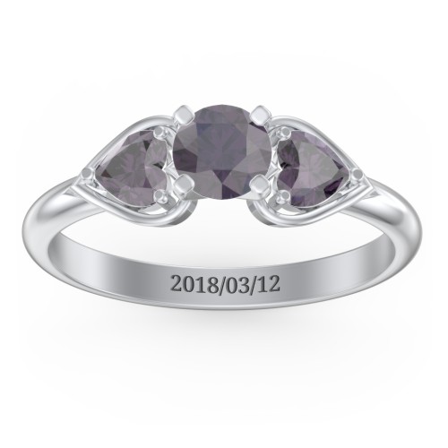 1/2 ct. Round Gemstone Engagement Ring with Heart Stones – Sterling Silver with Alexandrite