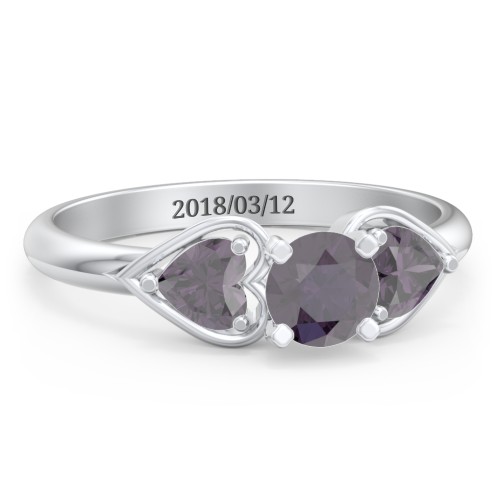 1/2 ct. Round Gemstone Engagement Ring with Heart Stones – Sterling Silver with Alexandrite