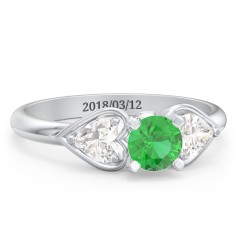 1/2 ct. Round Gemstone Peek-A-Boo Engagement Ring with Heart Stones – Sterling Silver with Emerald and Cubic Zirconia