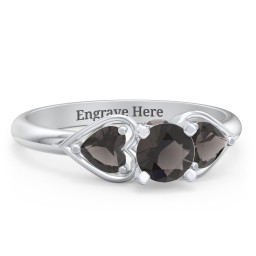 1/2 ct. Round Gemstone Peek-A-Boo Engagement Ring with Heart Stones in 925 Sterling Silver with Smokey Quartz