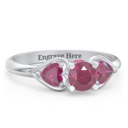 1/2 ct. Round Gemstone Peek-A-Boo Engagement Ring with Heart Stones in 925 Sterling Silver with Ruby