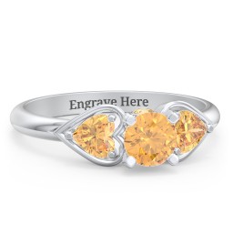 1/2 ct. Round Gemstone Peek-A-Boo Engagement Ring with Heart Stones in 925 Sterling Silver with Citrine