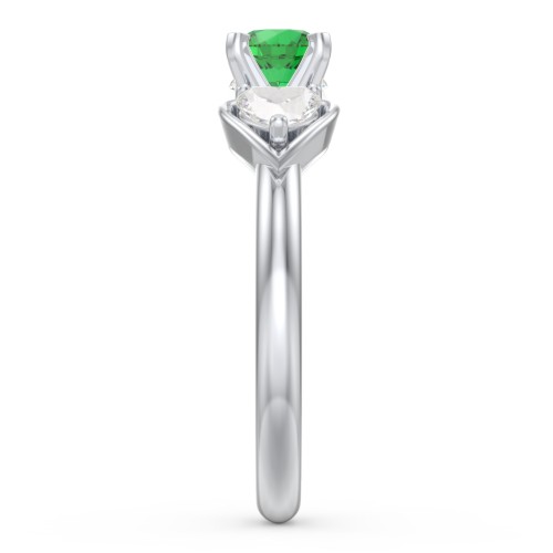 1/2 ct. Round Gemstone Peek-A-Boo Engagement Ring with Heart Stones – Sterling Silver with Emerald and Cubic Zirconia