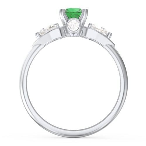 1/2 ct. Round Gemstone Peek-A-Boo Engagement Ring with Heart Stones – Sterling Silver with Emerald and Cubic Zirconia