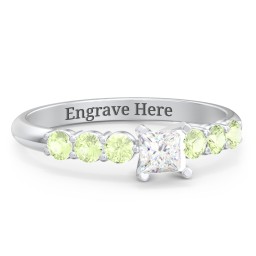 1/4 ct. Princess Gemstone Engagement Ring with Side Gemstones