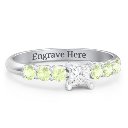 1/4 ct. Princess Gemstone Engagement Ring with Side Gemstones in 925 Sterling Silver with White Premium Zirconia and Peridot