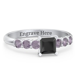 1/2 ct. Princess Gemstone Engagement Ring with Side Gemstones