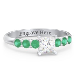 1/2 ct. Princess Gemstone Engagement Ring with Side Gemstones