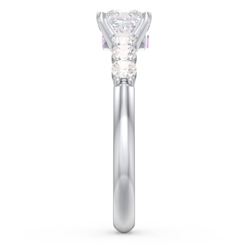 1/2 ct. Princess Gemstone Peek-A-Boo Engagement Ring with Side Gemstones