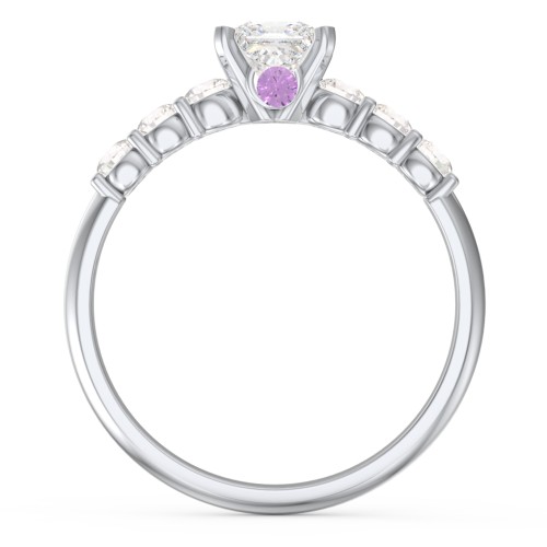 1/2 ct. Princess Gemstone Peek-A-Boo Engagement Ring with Side Gemstones – Sterling Silver with White Premium Zirconia, Cubic Zirconia, and Amethyst