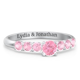 1/4 ct. Round Gemstone Engagement Ring with Side Gemstones in 925 Sterling Silver with Pink Tourmaline