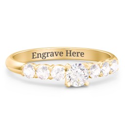1/4 ct. Round Gemstone Engagement Ring with Side Gemstones in 9K Solid Yellow Gold with White Sapphire and Cubic Zirconia