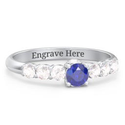 1/4 ct. Round Gemstone Peek-A-Boo Engagement Ring with Side Gemstones in 925 Sterling Silver with Blue Sapphire and Cubic Zirconia